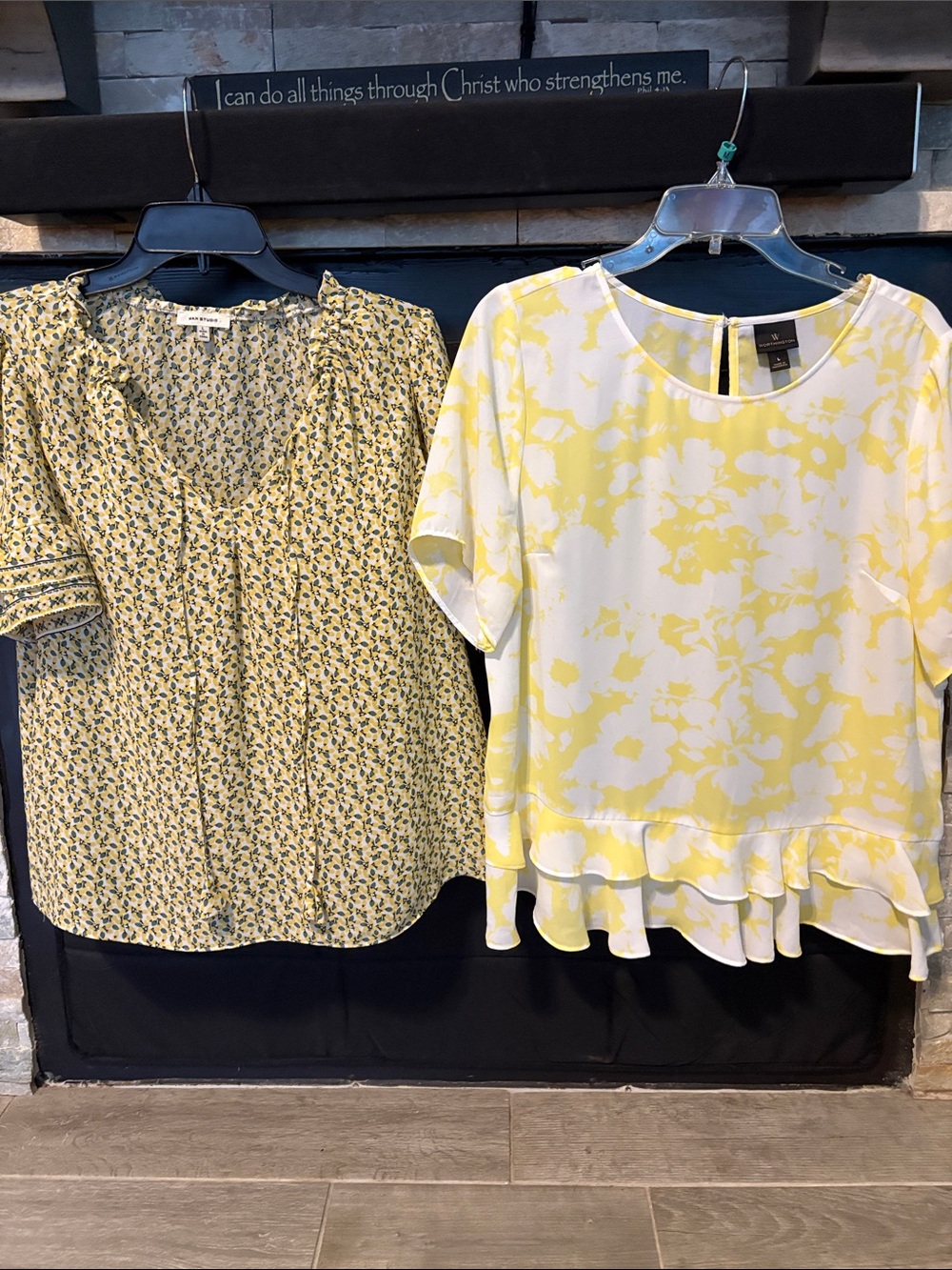 Max Studio Yellow and White Floral Ruffle-Hem Blouse